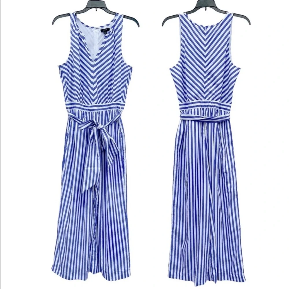 J. Crew Striped Belted Wide Leg Cropped Jumpsuit - Picture 2 of 2